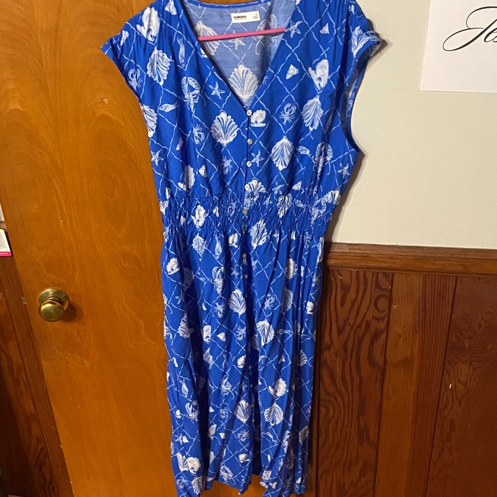 Sonoma Blue and White Floral Midi Dress